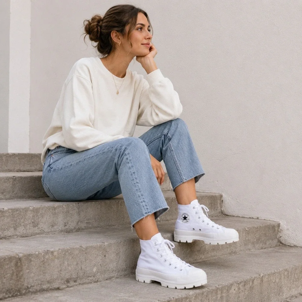 Converse Womens Chuck Taylor All Star Lugged High Top 6.5 White Platform 565902C - Picture 1 of 8